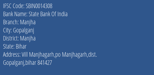 State Bank Of India Manjha Branch, Branch Code 014308 & IFSC Code Sbin0014308