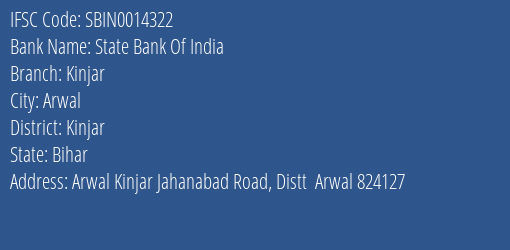State Bank Of India Kinjar Branch, Branch Code 014322 & IFSC Code Sbin0014322