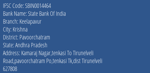 State Bank Of India Keelapavur Branch Pavoorchatram IFSC Code SBIN0014464