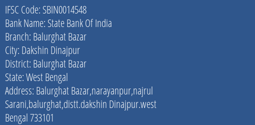 State Bank Of India Balurghat Bazar Branch Balurghat Bazar IFSC Code SBIN0014548
