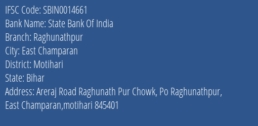 State Bank Of India Raghunathpur Branch, Branch Code 014661 & IFSC Code Sbin0014661