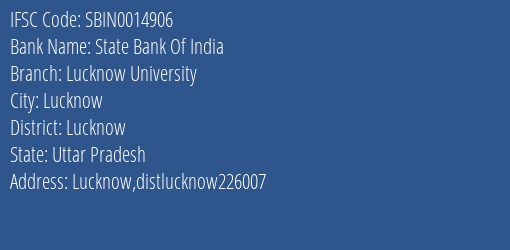 State Bank Of India Lucknow University Branch IFSC Code
