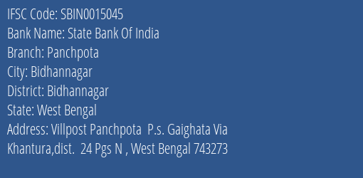 State Bank Of India Panchpota Branch Bidhannagar IFSC Code SBIN0015045