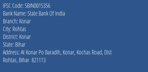State Bank Of India Konar Branch, Branch Code 015356 & IFSC Code Sbin0015356