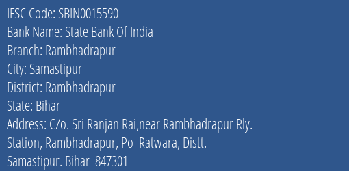 State Bank Of India Rambhadrapur Branch, Branch Code 015590 & IFSC Code Sbin0015590