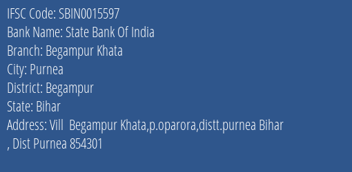 State Bank Of India Begampur Khata Branch, Branch Code 015597 & IFSC Code Sbin0015597