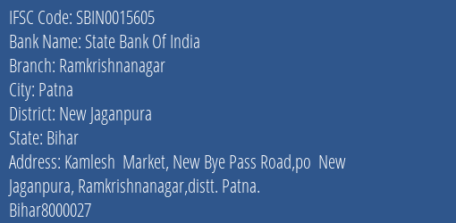 State Bank Of India Ramkrishnanagar Branch, Branch Code 015605 & IFSC Code Sbin0015605