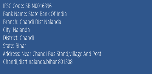 State Bank Of India Chandi Dist Nalanda Branch, Branch Code 016396 & IFSC Code Sbin0016396