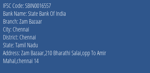 State Bank Of India Zam Bazaar Branch, Branch Code 016557 & IFSC Code Sbin0016557