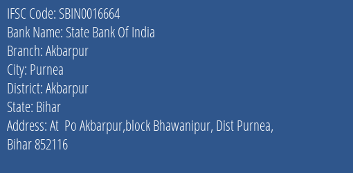 State Bank Of India Akbarpur Branch, Branch Code 016664 & IFSC Code Sbin0016664