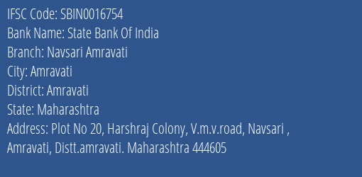 State Bank Of India Navsari Amravati Branch Amravati IFSC Code SBIN0016754