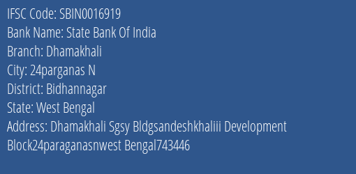 State Bank Of India Dhamakhali Branch Bidhannagar IFSC Code SBIN0016919