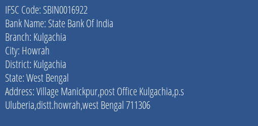 State Bank Of India Kulgachia Branch Kulgachia IFSC Code SBIN0016922