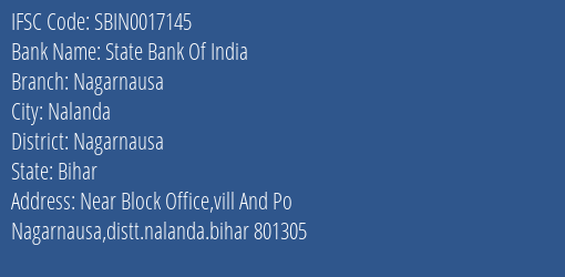State Bank Of India Nagarnausa Branch, Branch Code 017145 & IFSC Code Sbin0017145