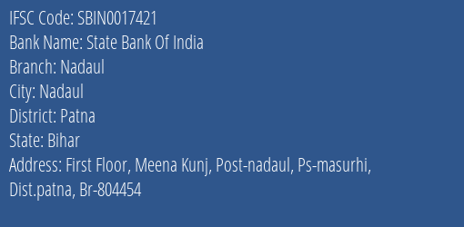 State Bank Of India Nadaul Branch, Branch Code 017421 & IFSC Code Sbin0017421