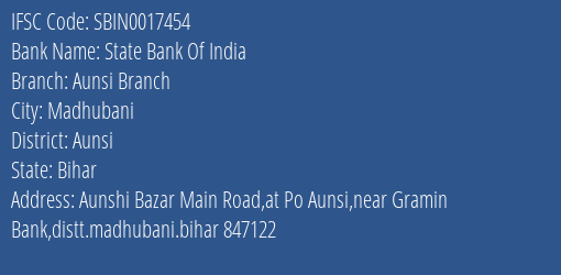 State Bank Of India Aunsi Branch Branch, Branch Code 017454 & IFSC Code Sbin0017454