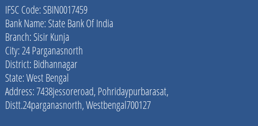 State Bank Of India Sisir Kunja Branch Bidhannagar IFSC Code SBIN0017459