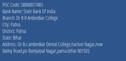 State Bank Of India Dr B R Ambedkar College Branch, Branch Code 017483 & IFSC Code Sbin0017483