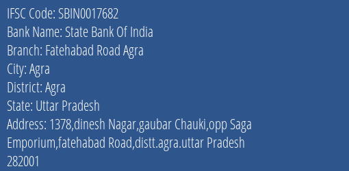 State Bank Of India Fatehabad Road Agra Branch IFSC Code