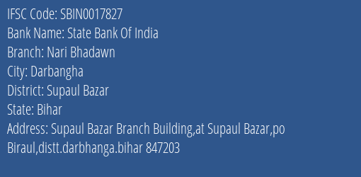 State Bank Of India Nari Bhadawn Branch, Branch Code 017827 & IFSC Code Sbin0017827