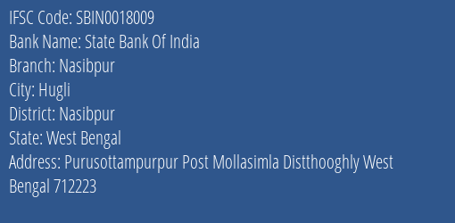 State Bank Of India Nasibpur Branch Nasibpur IFSC Code SBIN0018009