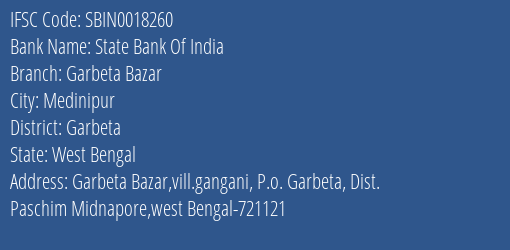 State Bank Of India Garbeta Bazar Branch Garbeta IFSC Code SBIN0018260