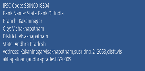 State Bank Of India Kakaninagar Branch Visakhapatnam IFSC Code SBIN0018304