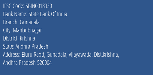 State Bank Of India Gunadala Branch Krishna IFSC Code SBIN0018330
