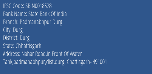 State Bank Of India Padmanabhpur Durg Branch Durg IFSC Code SBIN0018528
