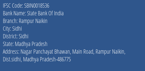 State Bank Of India Rampur Naikin Branch, Branch Code 018536 & IFSC Code Sbin0018536