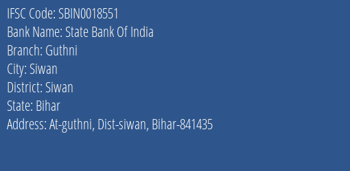 State Bank Of India Guthni Branch, Branch Code 018551 & IFSC Code Sbin0018551