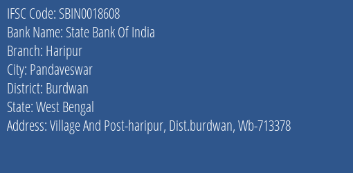 State Bank Of India Haripur Branch Burdwan IFSC Code SBIN0018608