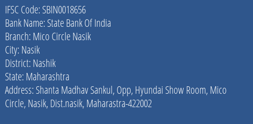 State Bank Of India Mico Circle Nasik Branch Nashik IFSC Code SBIN0018656