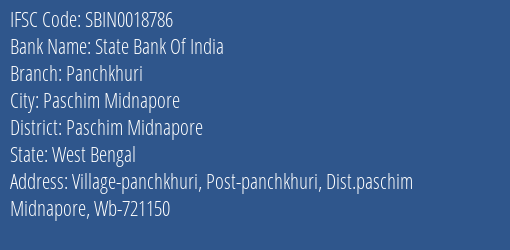 State Bank Of India Panchkhuri Branch Paschim Midnapore IFSC Code SBIN0018786
