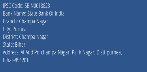 State Bank Of India Champa Nagar Branch, Branch Code 018823 & IFSC Code Sbin0018823