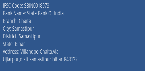 State Bank Of India Chaita Branch, Branch Code 018973 & IFSC Code Sbin0018973