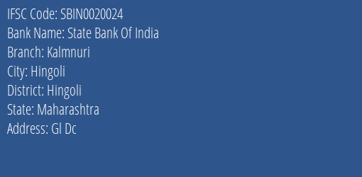 State Bank Of India Kalmnuri Branch Hingoli IFSC Code SBIN0020024