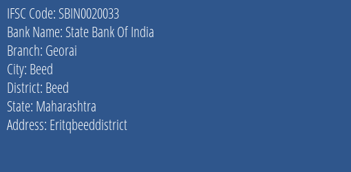 State Bank Of India Georai Branch Beed IFSC Code SBIN0020033