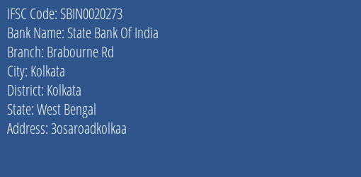 State Bank Of India Brabourne Rd Branch Kolkata IFSC Code SBIN0020273