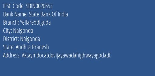 State Bank Of India Yellareddiguda Branch Nalgonda IFSC Code SBIN0020653