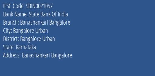 State Bank Of India Banashankari Bangalore Branch, Branch Code 021057 & IFSC Code Sbin0021057