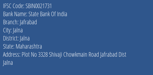 State Bank Of India Jafrabad Branch Jalna IFSC Code SBIN0021731