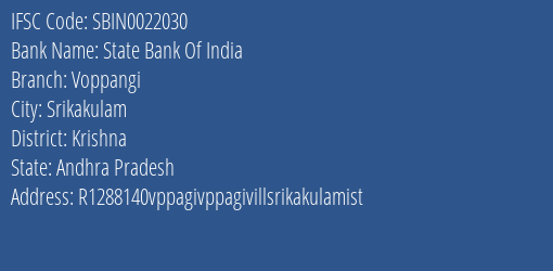 State Bank Of India Voppangi Branch Krishna IFSC Code SBIN0022030