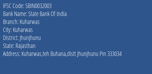 State Bank Of India Kuharwas Branch Jhunjhunu IFSC Code SBIN0032003