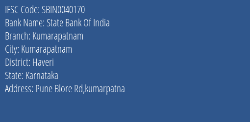 State Bank Of India Kumarapatnam Branch, Branch Code 040170 & IFSC Code Sbin0040170