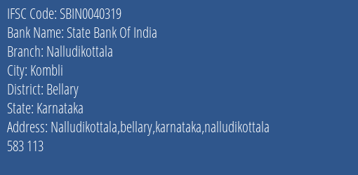 State Bank Of India Nalludikottala Branch, Branch Code 040319 & IFSC Code Sbin0040319