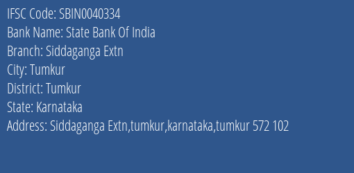 State Bank Of India Siddaganga Extn Branch, Branch Code 040334 & IFSC Code Sbin0040334