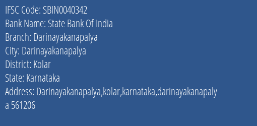 State Bank Of India Darinayakanapalya Branch, Branch Code 040342 & IFSC Code Sbin0040342