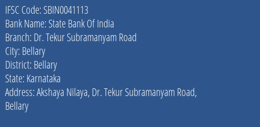 State Bank Of India Dr. Tekur Subramanyam Road Branch, Branch Code 041113 & IFSC Code Sbin0041113