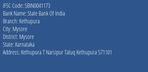 State Bank Of India Kethupura Branch, Branch Code 041173 & IFSC Code Sbin0041173